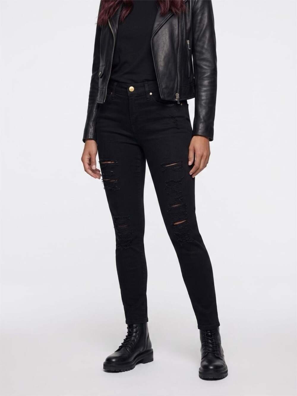 FRAME Denim Le Skinny de Jeanne Black Distressed Skinny Jeans 27